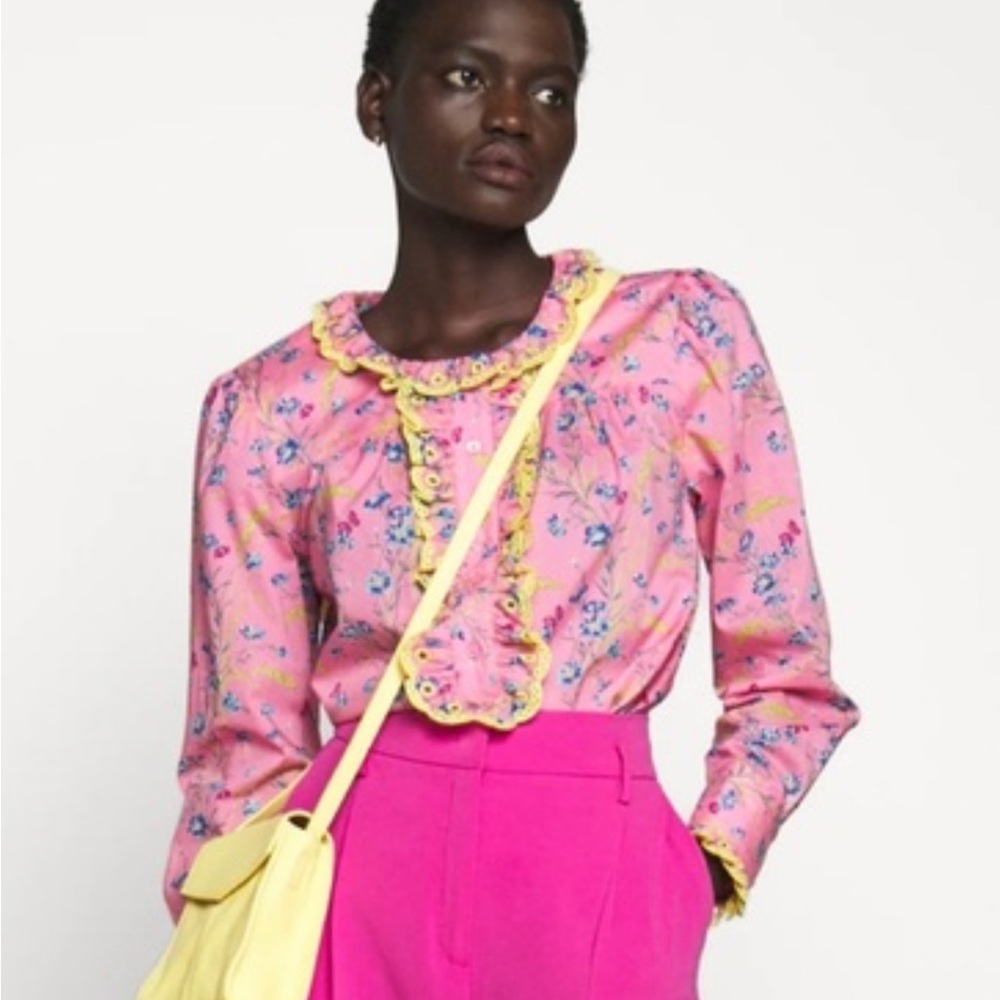 J. Crew Cotton Poplin Ruffle Blouse in Liberty Wheat Bouquet floral print